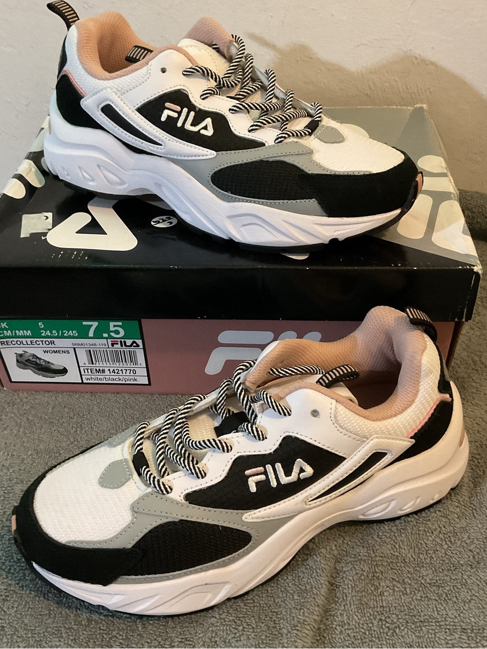Fila Kids White Black Pink Chunky Sneakers